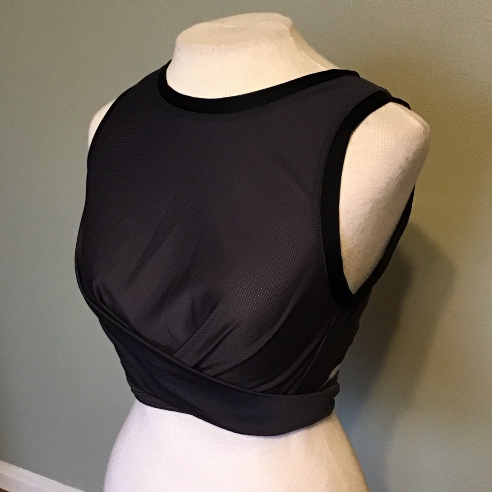 Fabletics Marissa Tie Up Mesh Tank Pewter Black Cropped Women's Small NWT